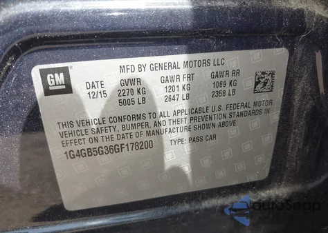 2016 Buick Lacrosse Leather из США, поврежденный, VIN 1G4GB5G36GF178200